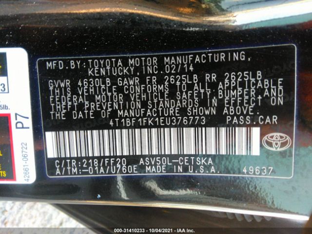 Photo 8 VIN: 4T1BF1FK1EU376773 - TOYOTA CAMRY 