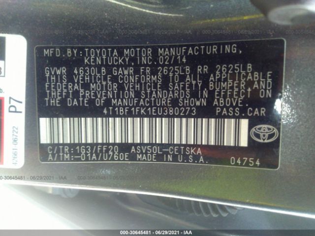 Photo 8 VIN: 4T1BF1FK1EU380273 - TOYOTA CAMRY 