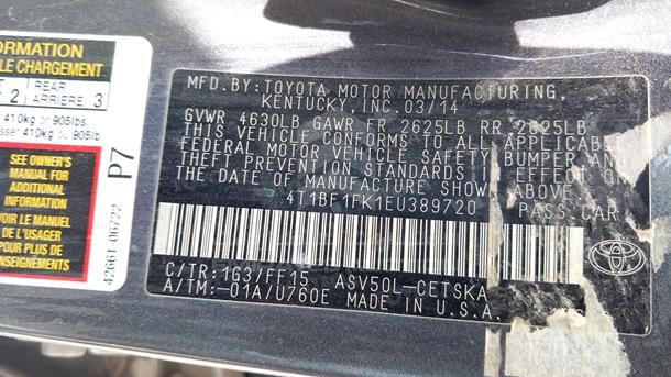 Photo 1 VIN: 4T1BF1FK1EU389720 - TOYOTA CAMRY 