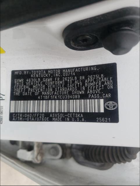 Photo 9 VIN: 4T1BF1FK1EU394089 - TOYOTA CAMRY L 