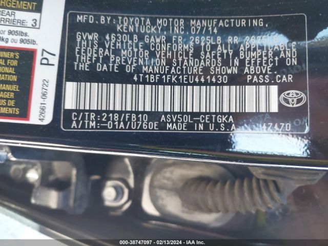 Photo 8 VIN: 4T1BF1FK1EU441430 - TOYOTA CAMRY 