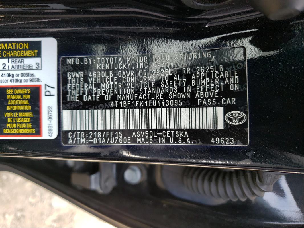 Photo 9 VIN: 4T1BF1FK1EU443095 - TOYOTA CAMRY L 