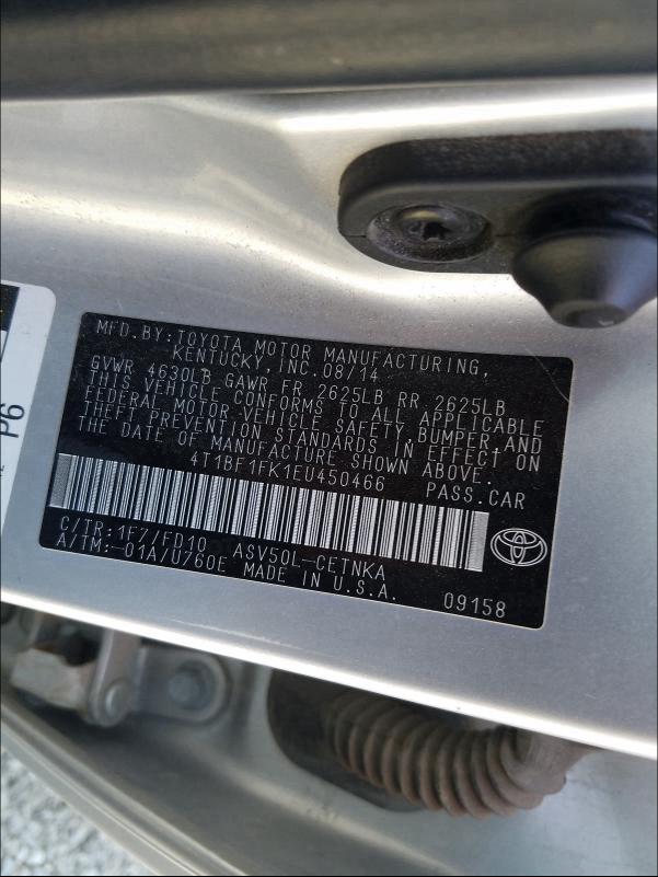 Photo 9 VIN: 4T1BF1FK1EU450466 - TOYOTA CAMRY L 