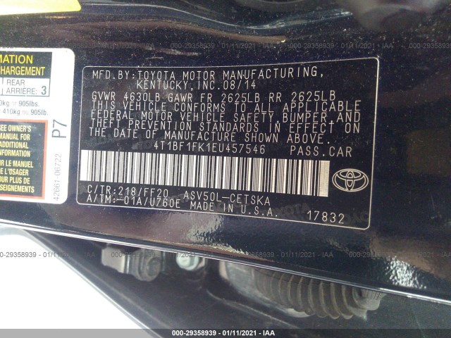 Photo 8 VIN: 4T1BF1FK1EU457546 - TOYOTA CAMRY 