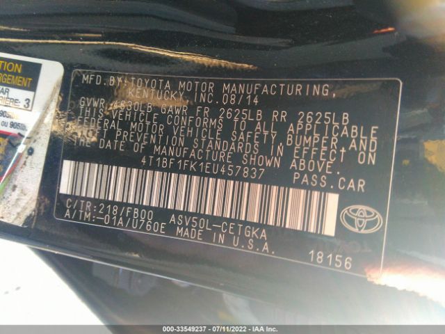 Photo 8 VIN: 4T1BF1FK1EU457837 - TOYOTA CAMRY 