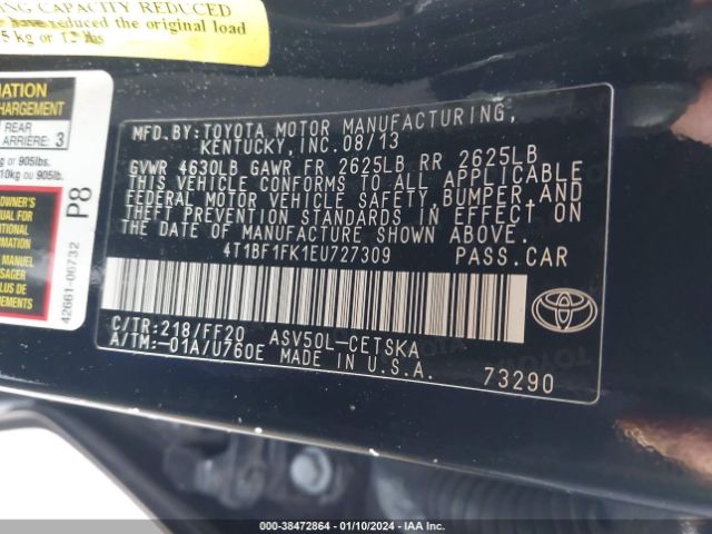 Photo 8 VIN: 4T1BF1FK1EU727309 - TOYOTA CAMRY 