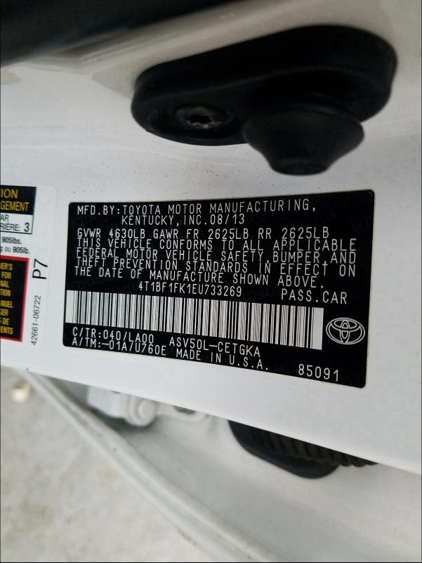 Photo 9 VIN: 4T1BF1FK1EU733269 - TOYOTA CAMRY L 