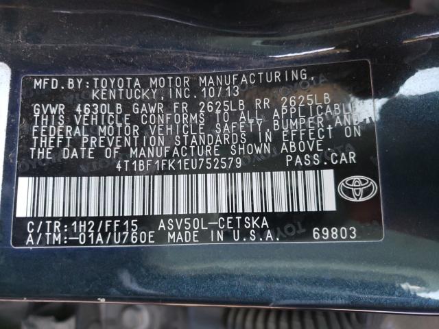 Photo 9 VIN: 4T1BF1FK1EU752579 - TOYOTA CAMRY L 