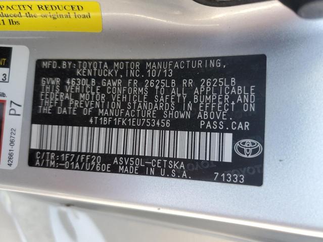 Photo 12 VIN: 4T1BF1FK1EU753456 - TOYOTA CAMRY L 