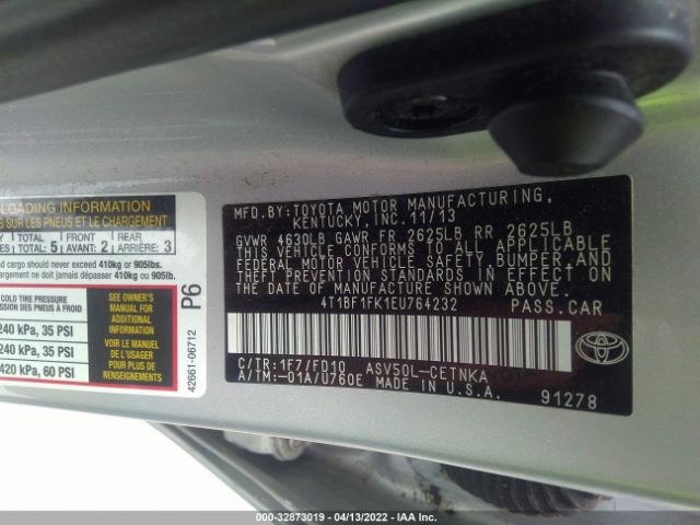 Photo 8 VIN: 4T1BF1FK1EU764232 - TOYOTA CAMRY 