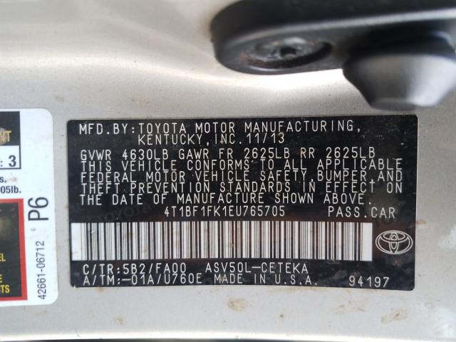 Photo 9 VIN: 4T1BF1FK1EU765705 - TOYOTA CAMRY L 