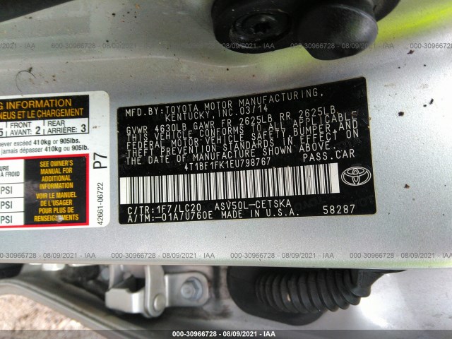 Photo 8 VIN: 4T1BF1FK1EU798767 - TOYOTA CAMRY 