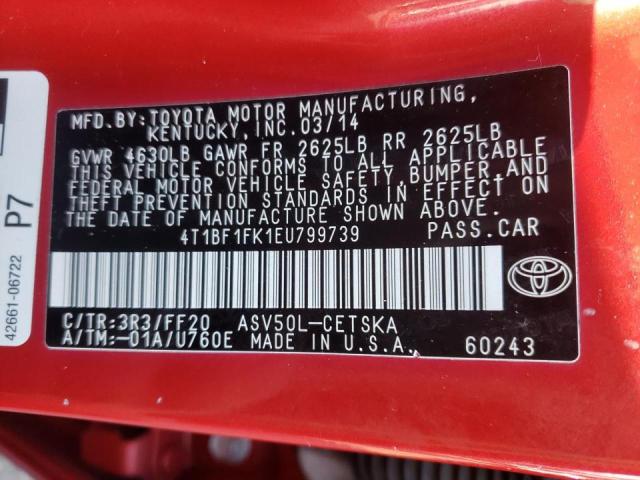 Photo 9 VIN: 4T1BF1FK1EU799739 - TOYOTA CAMRY L 