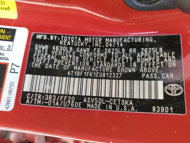 Photo 11 VIN: 4T1BF1FK1EU812327 - TOYOTA CAMRY 