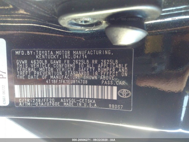 Photo 8 VIN: 4T1BF1FK1EU814708 - TOYOTA CAMRY 