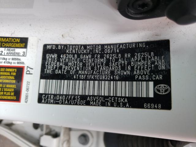 Photo 9 VIN: 4T1BF1FK1EU832416 - TOYOTA CAMRY L 