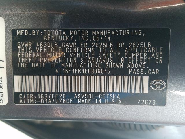 Photo 9 VIN: 4T1BF1FK1EU836045 - TOYOTA CAMRY L 