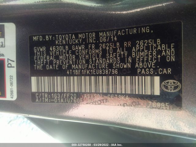 Photo 8 VIN: 4T1BF1FK1EU838796 - TOYOTA CAMRY 