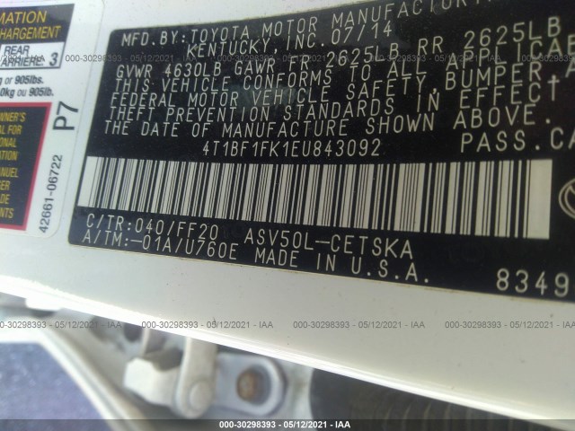 Photo 8 VIN: 4T1BF1FK1EU843092 - TOYOTA CAMRY 