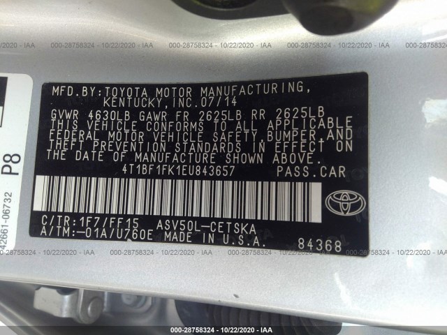 Photo 8 VIN: 4T1BF1FK1EU843657 - TOYOTA CAMRY 