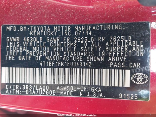 Photo 8 VIN: 4T1BF1FK1EU848342 - TOYOTA CAMRY 