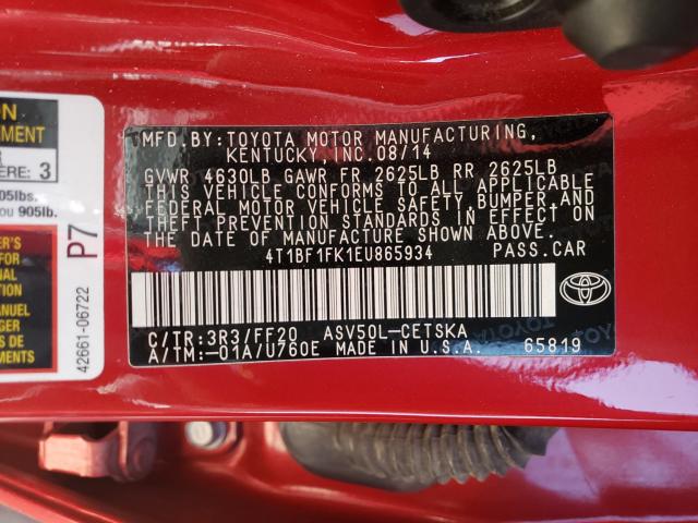 Photo 9 VIN: 4T1BF1FK1EU865934 - TOYOTA CAMRY L 