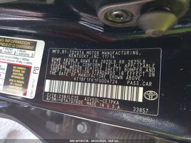 Photo 8 VIN: 4T1BF1FK1FU004724 - TOYOTA CAMRY 