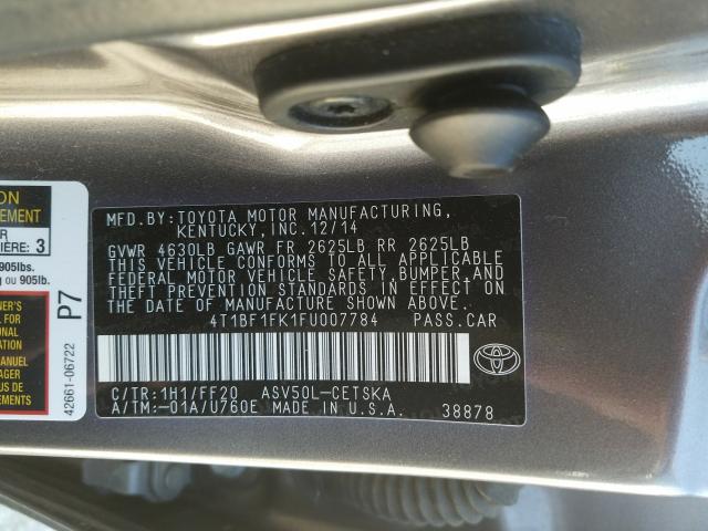 Photo 9 VIN: 4T1BF1FK1FU007784 - TOYOTA CAMRY LE 