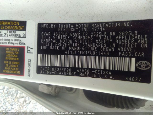 Photo 8 VIN: 4T1BF1FK1FU011446 - TOYOTA CAMRY 