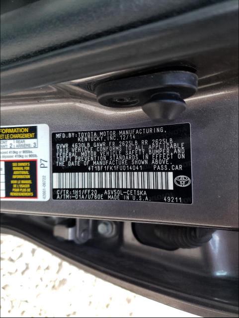 Photo 9 VIN: 4T1BF1FK1FU014041 - TOYOTA CAMRY LE 