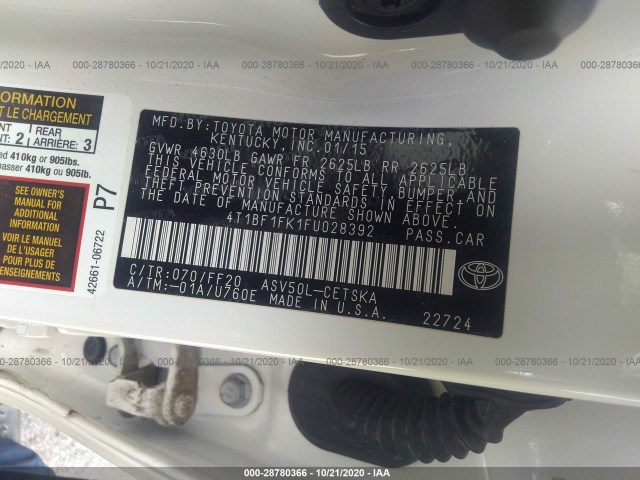 Photo 8 VIN: 4T1BF1FK1FU028392 - TOYOTA CAMRY 