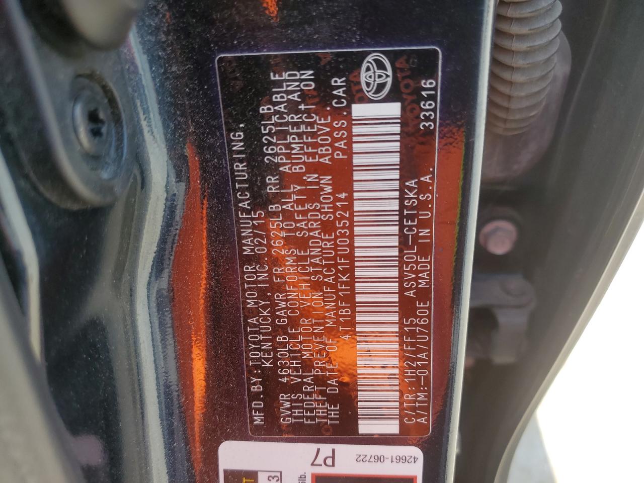 Photo 11 VIN: 4T1BF1FK1FU035214 - TOYOTA CAMRY 