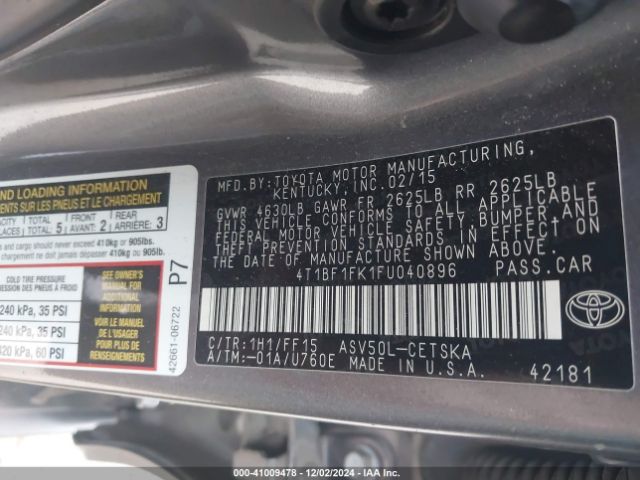 Photo 8 VIN: 4T1BF1FK1FU040896 - TOYOTA CAMRY 