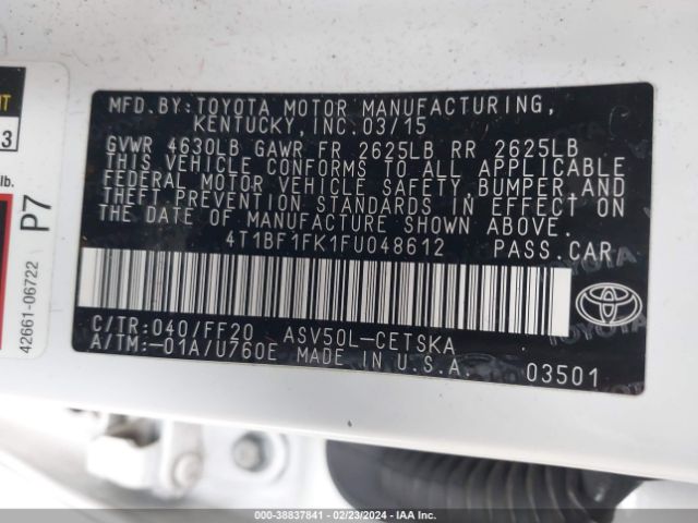 Photo 8 VIN: 4T1BF1FK1FU048612 - TOYOTA CAMRY 