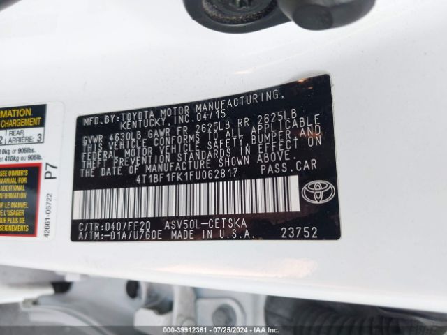 Photo 8 VIN: 4T1BF1FK1FU062817 - TOYOTA CAMRY 