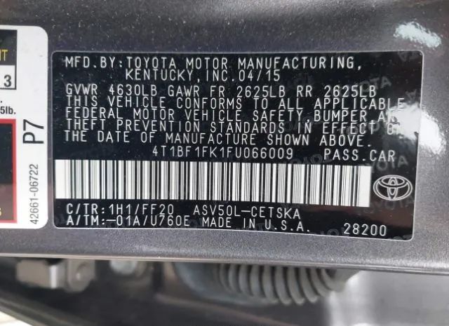 Photo 8 VIN: 4T1BF1FK1FU066009 - TOYOTA CAMRY 