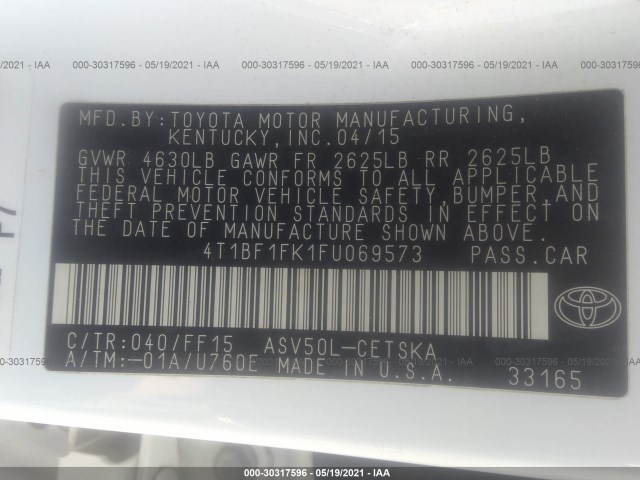 Photo 8 VIN: 4T1BF1FK1FU069573 - TOYOTA CAMRY 