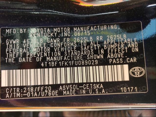 Photo 9 VIN: 4T1BF1FK1FU089029 - TOYOTA CAMRY LE 