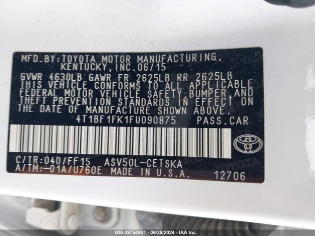 Photo 8 VIN: 4T1BF1FK1FU090875 - TOYOTA CAMRY 