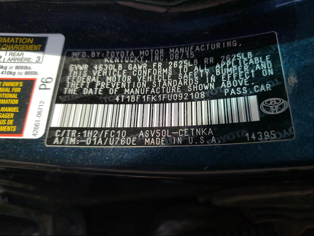 Photo 9 VIN: 4T1BF1FK1FU092108 - TOYOTA CAMRY LE 