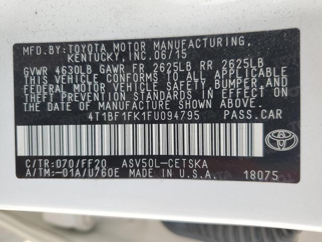 Photo 12 VIN: 4T1BF1FK1FU094795 - TOYOTA CAMRY LE 