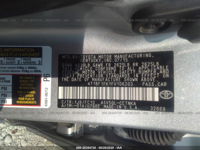 Photo 8 VIN: 4T1BF1FK1FU106203 - TOYOTA CAMRY 