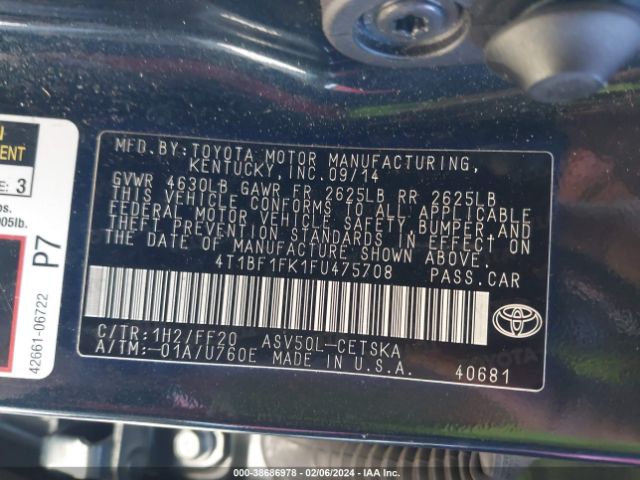 Photo 8 VIN: 4T1BF1FK1FU475708 - TOYOTA CAMRY 