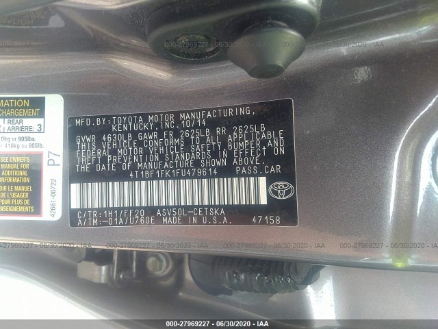 Photo 8 VIN: 4T1BF1FK1FU479614 - TOYOTA CAMRY 