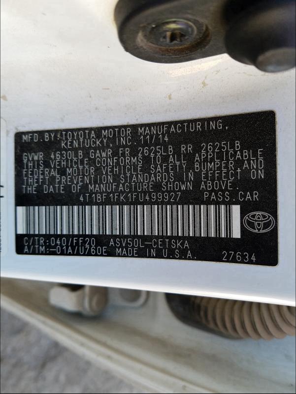 Photo 9 VIN: 4T1BF1FK1FU499927 - TOYOTA CAMRY LE 