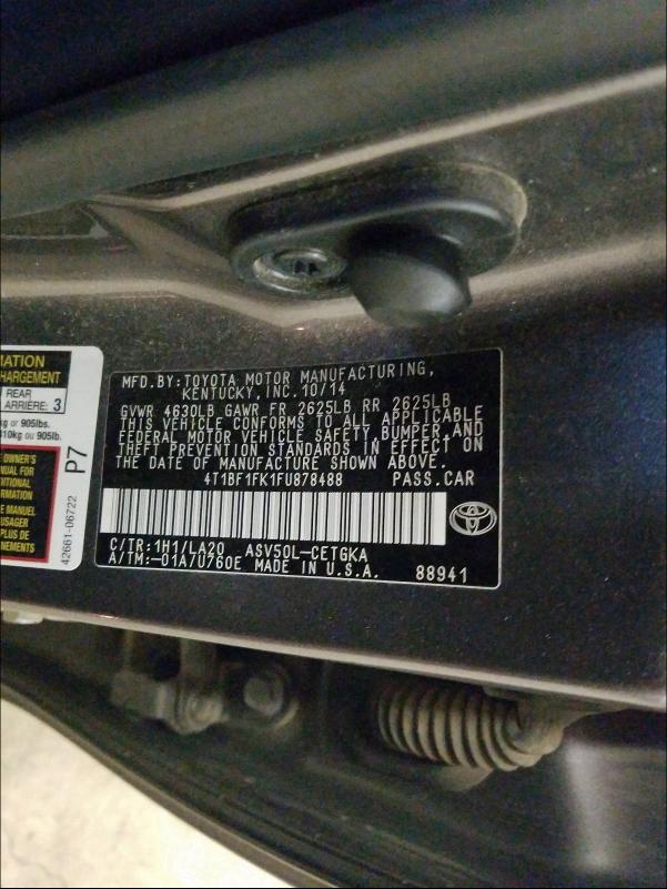 Photo 9 VIN: 4T1BF1FK1FU878488 - TOYOTA CAMRY LE 