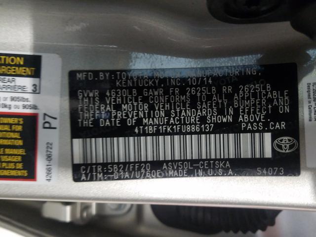 Photo 9 VIN: 4T1BF1FK1FU886137 - TOYOTA CAMRY LE 