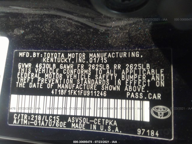 Photo 8 VIN: 4T1BF1FK1FU911246 - TOYOTA CAMRY 