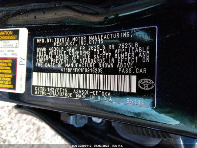 Photo 8 VIN: 4T1BF1FK1FU916205 - TOYOTA CAMRY 