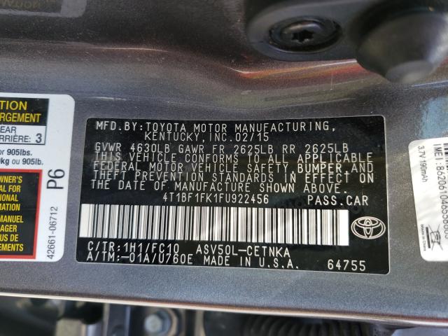 Photo 9 VIN: 4T1BF1FK1FU922456 - TOYOTA CAMRY LE 